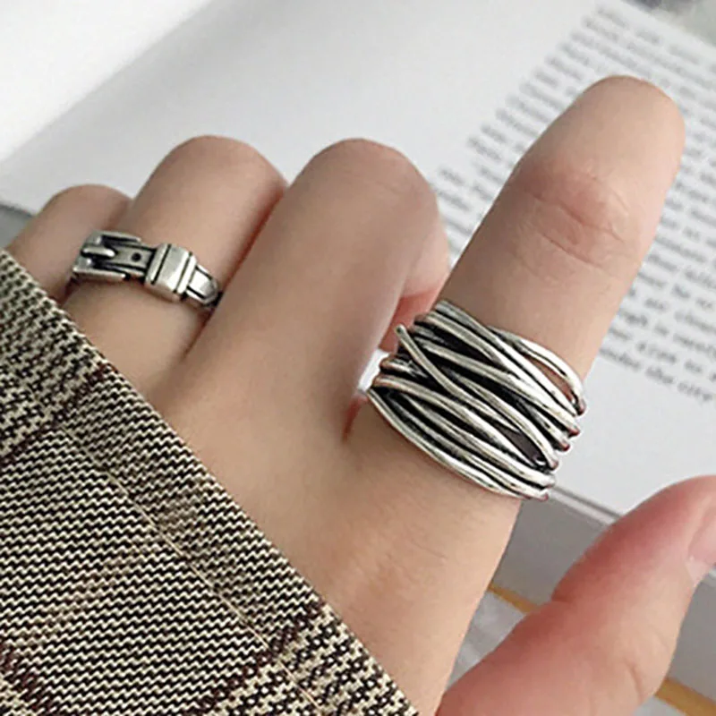 Foxanry 9Silver Color Party Rings Vintage Multilayer Winding Handmade anillos Jewelry Gifts for Women Size 17mm Adjustable