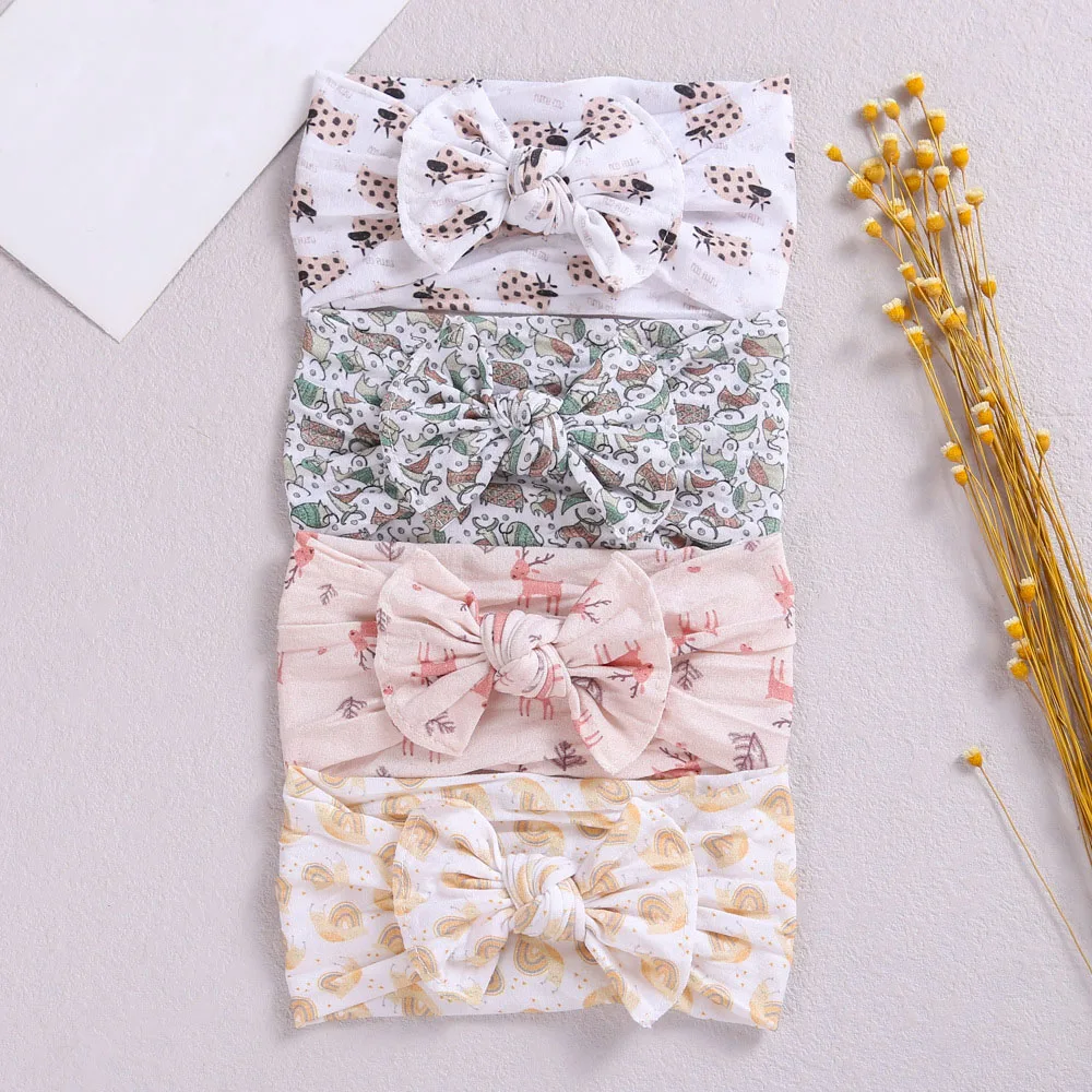 Cable Knit Headband for Baby Girls Printed Nylon Turban Newborn Hair Bows Children Cute Cartoon Hairbands Kids Hair Accessories