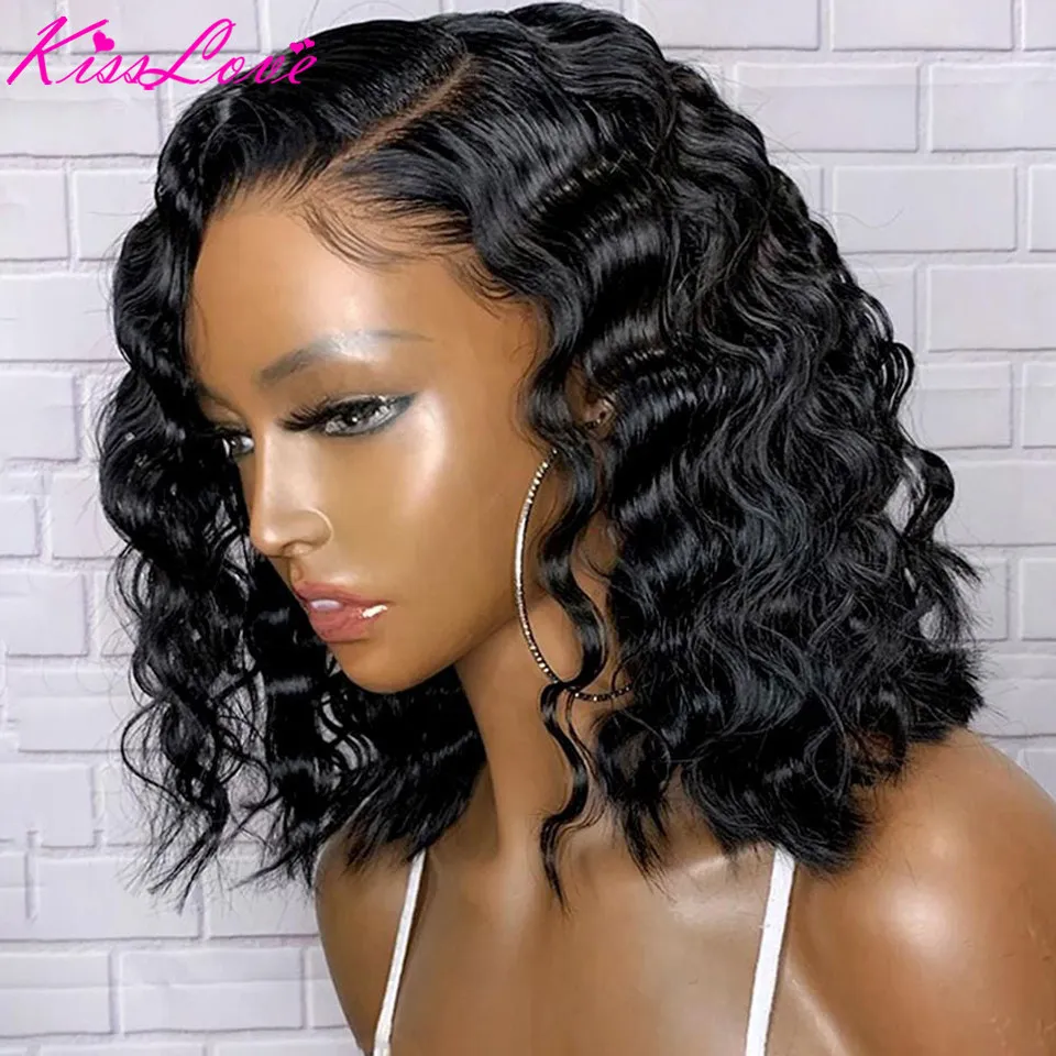 Deep Curly 13x4/13x6 Lace Front Human Hair Wigs with Baby Hair Pre-Plucked Brazilian Remy Hair 4x4 Lace Closure Short Bob Wigs