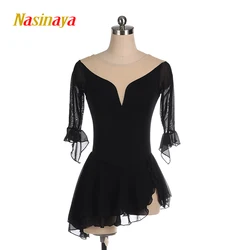 Nasinaya Figure Skating Dress Solid Color Custom Competition Women's Gymnastics Black Short Sleeve Performance Dress