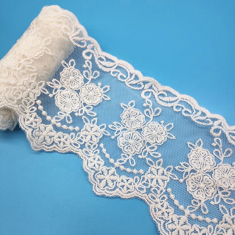 8CM di larghezza Tulle bianco maglia ricamo pizzo tessuto colletto Trim frangia nastro abito da sposa decorazione cucito fai da te