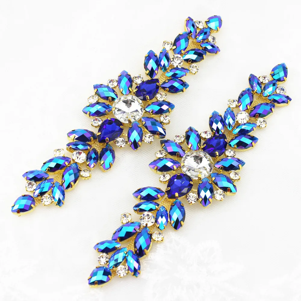 18.2X5.5cm di trasporto AB cucire su Patch di Strass di cristallo di Modo Oro di Base Del Fiore Del Rhinestone applique Nastro Per La cerimonia nuziale Da Sera vestito