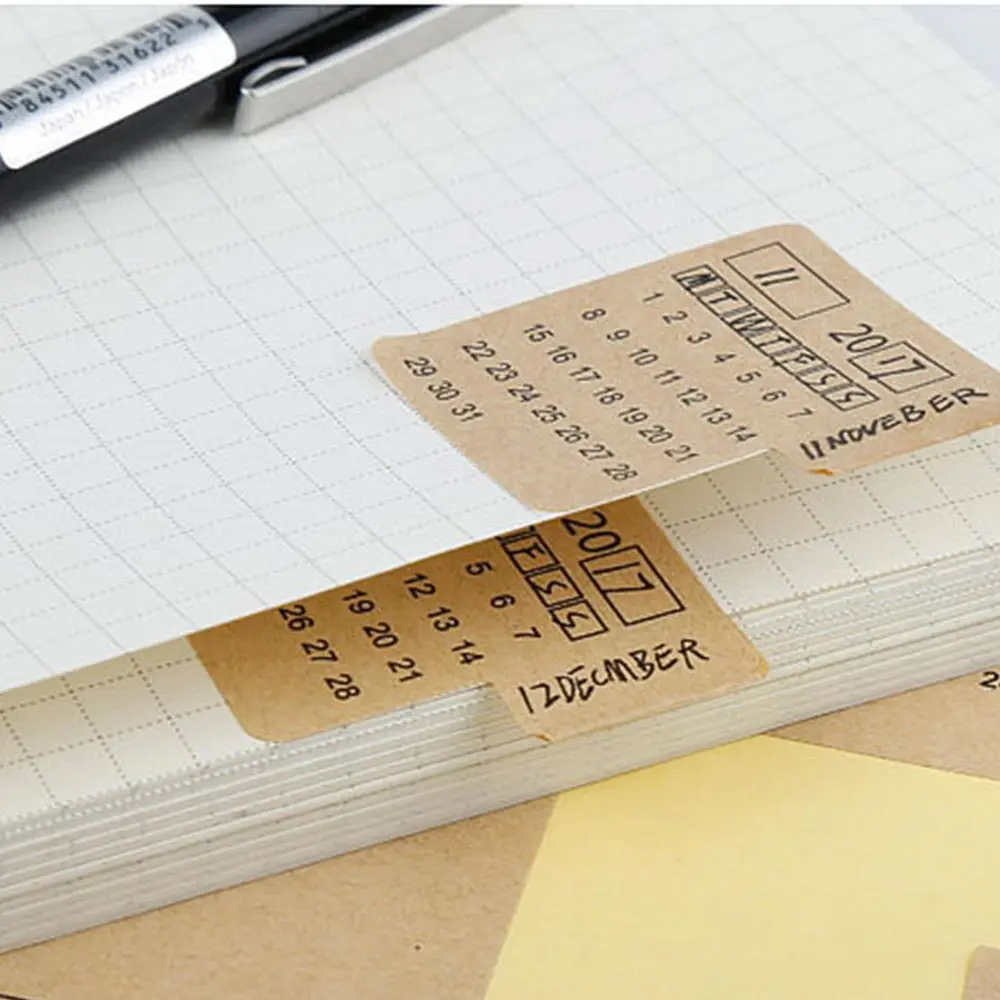 Year Monthly Calendar Index Page Stickers Sticker Kraft Paper Vintage Style Notebook Index Label  School Stationary Supplies