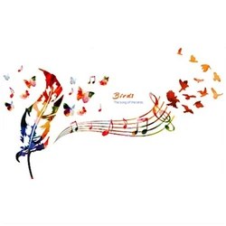 3D Feather Romantic Music Note Wall Decals Vinyl Stickers Kids Room Decoration for Home Nursery Cartoon Butterfly Bird Wallpaper