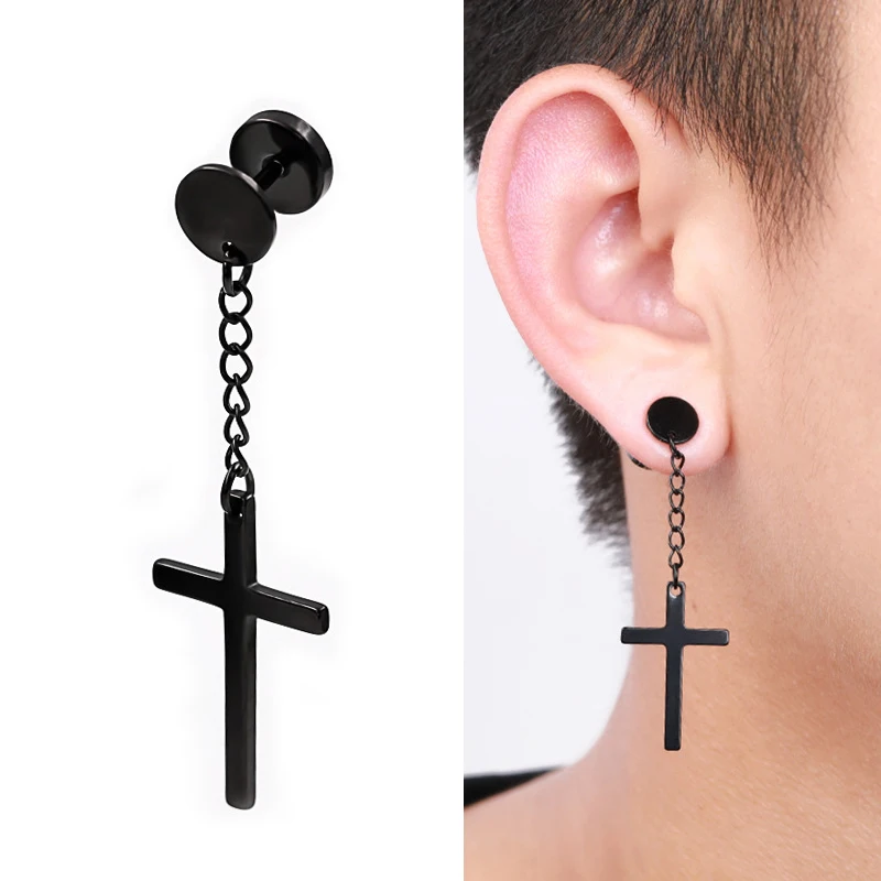 New Popular Collection 1 Pair Stainless Steel Ear Stud Cross Pendant Earrings For Men and Women Punk Gothic Jewelry Best Gift image 5