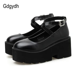 Gdgydh College Student Shoes Girl LOLITA Shoes JK Uniform PU Leather Platform Heels Ankle Strap Womens Pumps 2022 New Spring