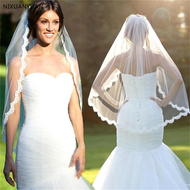 Groothandel Een Layer Korte Tulle White Wedding Veils Met Kam Wit Ivoor Bridal Veil Voor Bruid Mariage Bruiloft Accessoires