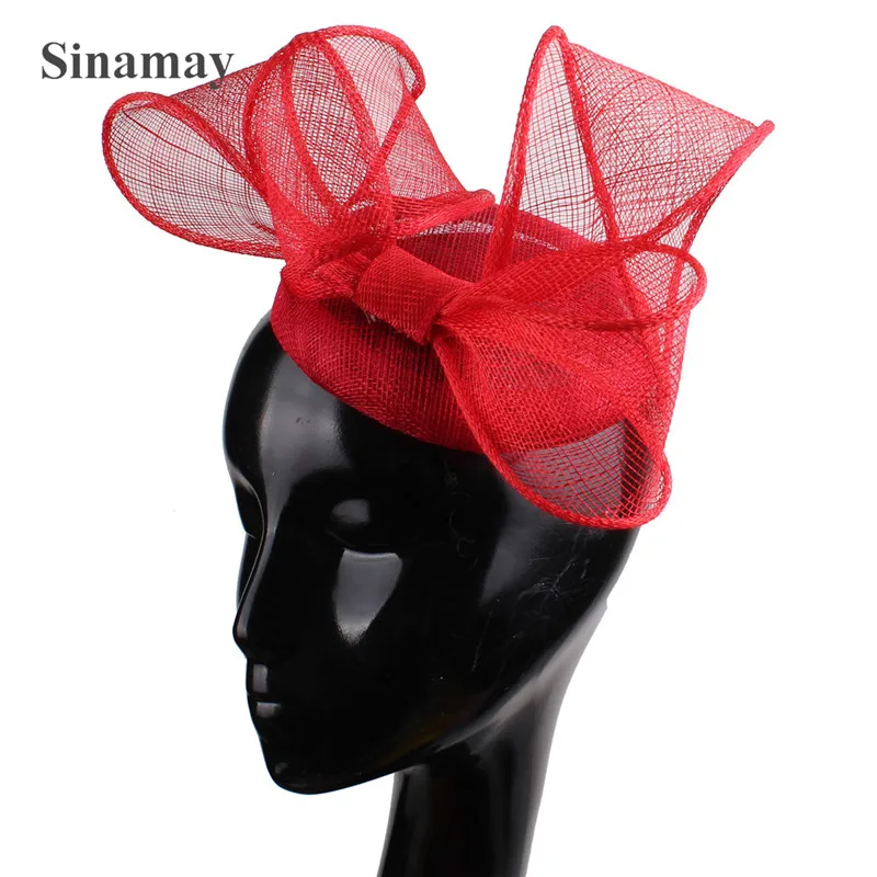 

Red Sinamay Wedding Hat Women Fascinator Headwear Hairpin Bride Mesh New Headpiece Headbands Cocktail Race Hair Accessories