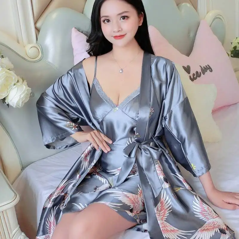 

Women Rayon 2PCS Robe Set Bride Bridesmaid Wedding Robe Gown Lace Sexy Kimono Bathrobe Night Dress Casual Nightgown Sleepwear