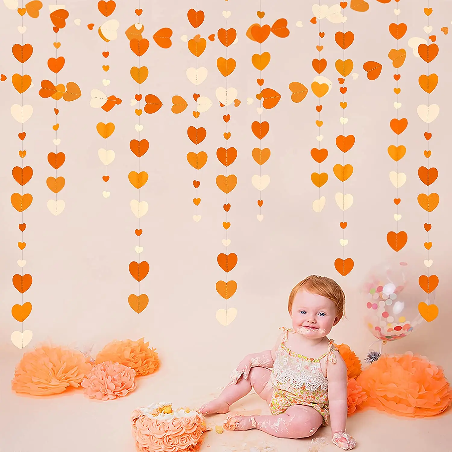 Autumn Paper Heart Garlands Orange Love Hanging Streamers for Fall Wedding Bridal Shower Harvest Thanksgiving Party Decorations