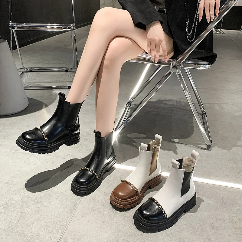 

short Boots Women's Fall 2022 New Fashion All-match Sleeve Chelsea Boots Women's Thick-soled Non-slip Mid-tube Boots Women