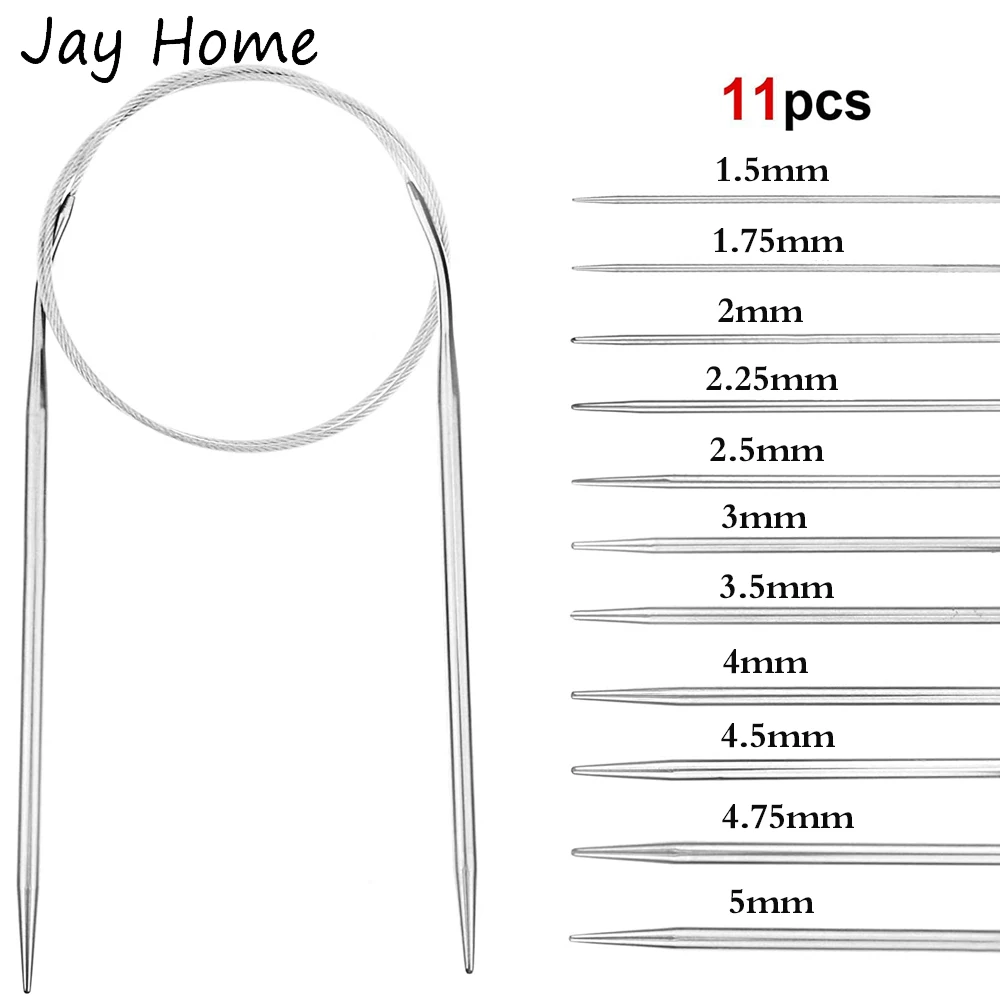 11PCS Circular Knitting Needles 80cm Stainless Steel Circular Needles Crochet Hook Sets & Sewing Accessories for Knitting Tools