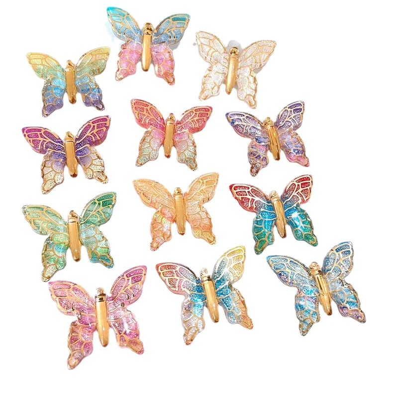 10Pcs/lots 40*33mm Resin Butterflies Figurine Crafts Flatback Cabochon Ornament Jewelry Making Bag Pen Hair Accessories