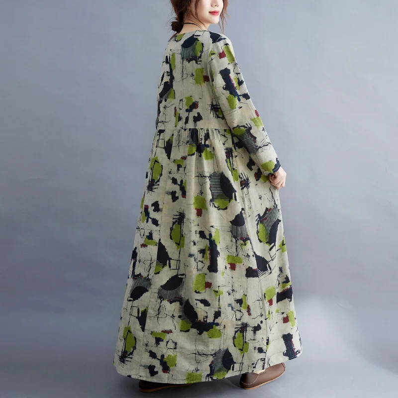 Robe imprimée florale à manches longues pour femmes, col rond, ligne a, Vintage, décontractée, nouvelle collection automne 2021, L38