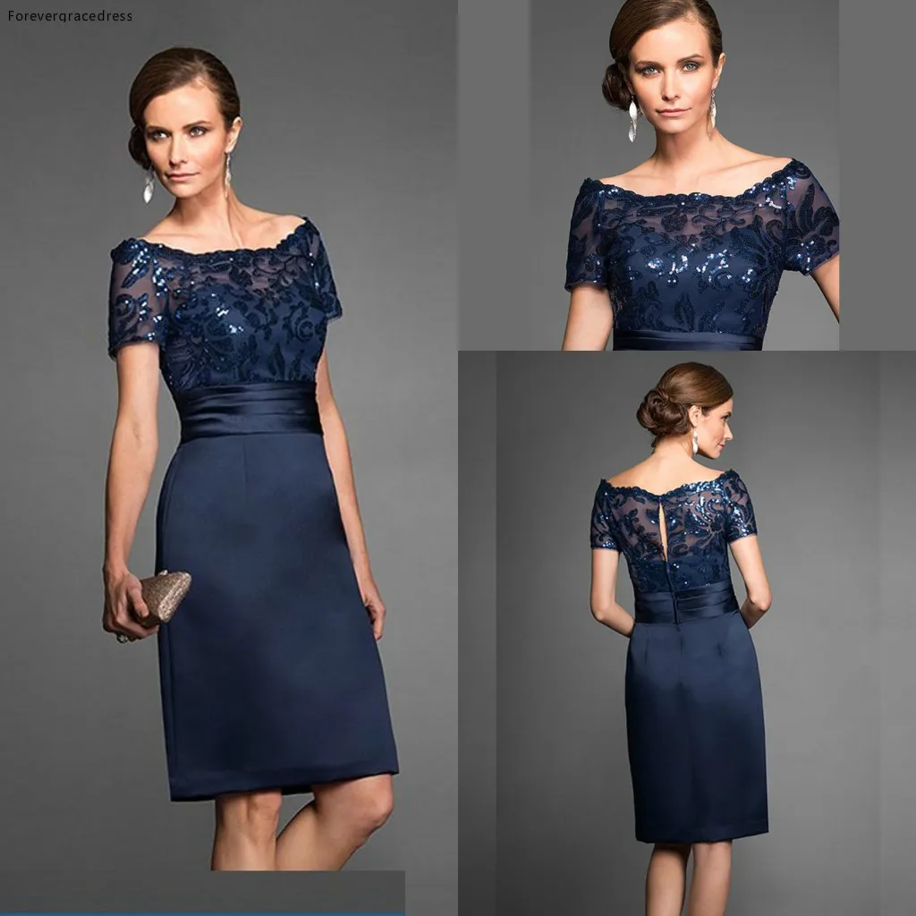 

Navy Blue Mother Of The Bride Dresses Elegant High Quality Knee Length Short Wedding Party Gown