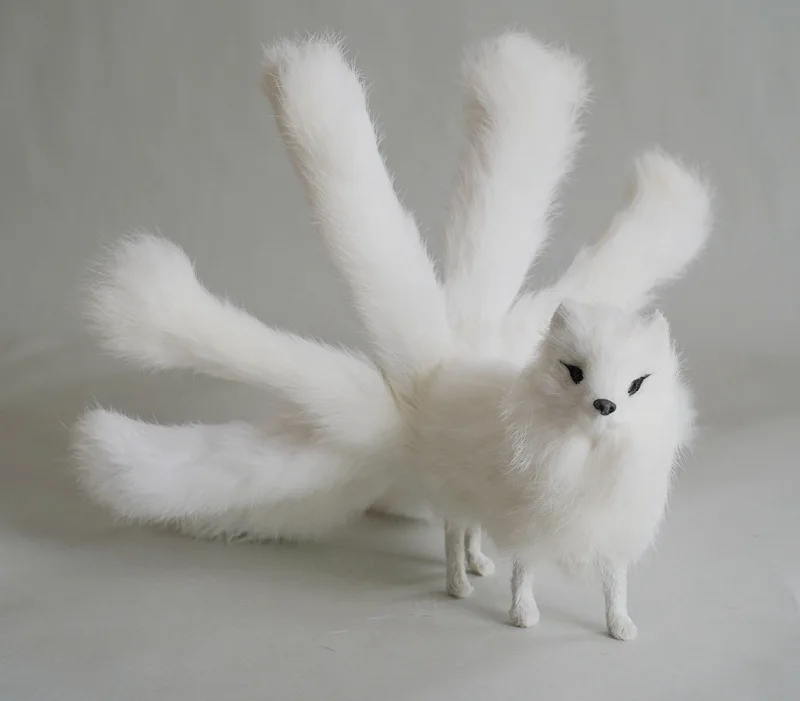White Nine-Tails Fox Model Realistic Plastic & Fur Decoration Standing Animal Sculpture Gift Approx. 30x12.5cm XF2800