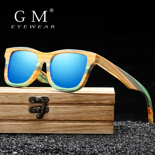 Imagen 2 del producto Gafas de Sol de Madera de Bambú Polarizadas GM Fashion para Hombre y Mujer, Nueva Marca de Diseñador, Gafas de Sol de Madera con Protección UV400, Caja 3834