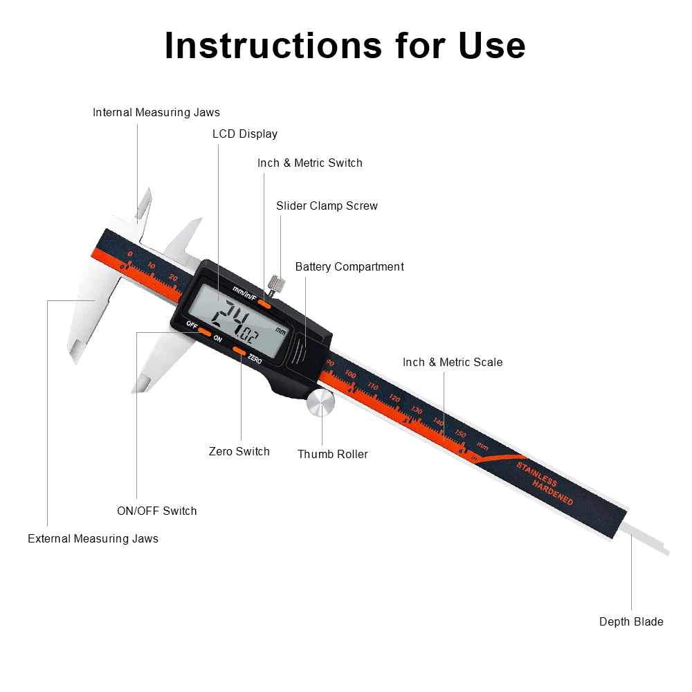 Caliper Digital Stainless Steel Calipers Fraction/ mm / Inch 150mm Electronic Vernier Caliper Metal Micrometer Measuring Tools