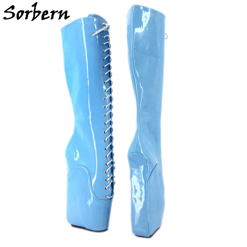 

Sorbern Lace Up Cross-tie Boots Sex Fetish Shoes Custom Knee High Boots For Women 18CM Super High Heel Wedges Ballet Boots Women
