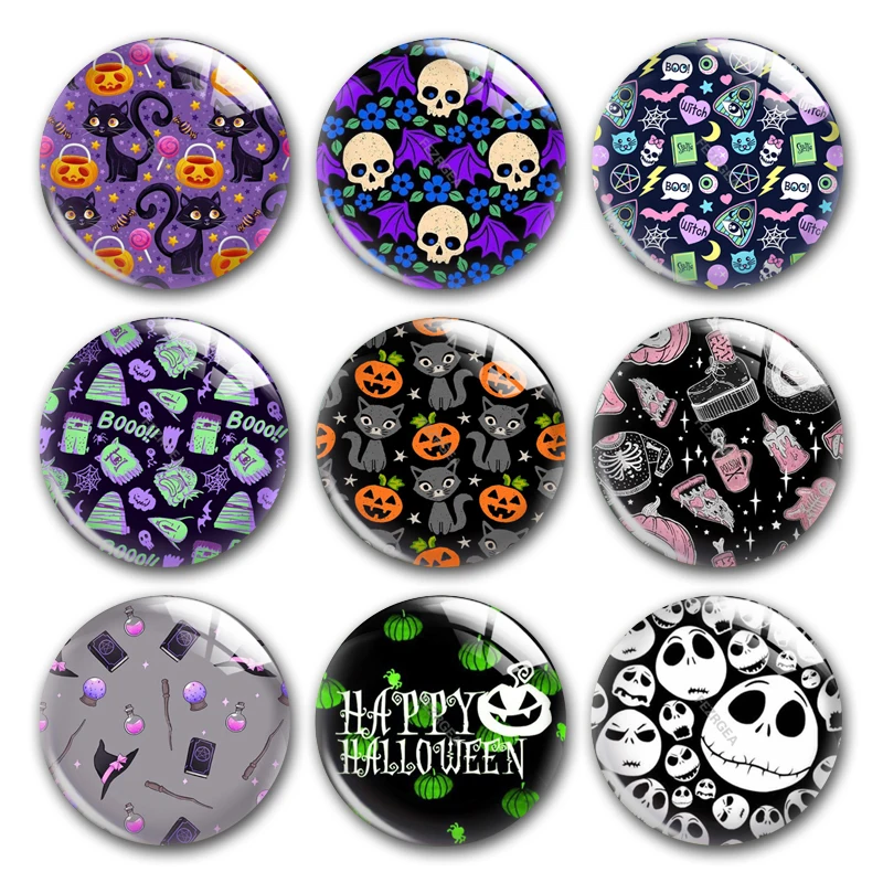 Handmade Halloween Party Skull Pumpkin Boo Round Photo Glass Cabochons Demo Flat Back DIY Jewlery Making Findings Accessory