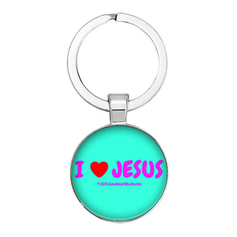 I Love Jesus Symbol Fashion Keychain Glass Cabochon Dome Keychain Holder Car Bag Accessories Religious Souvenir Gift