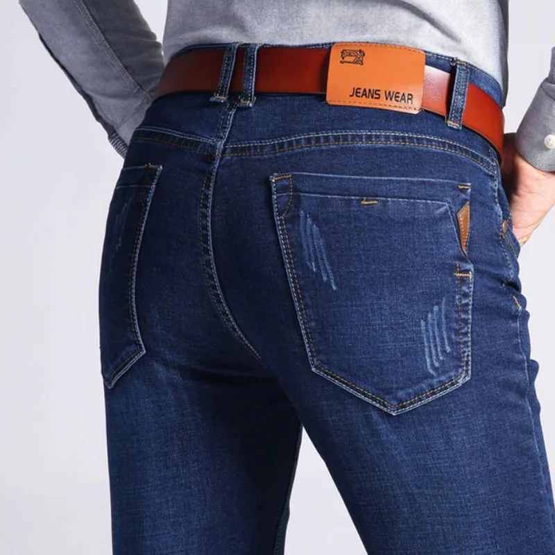 Neue Klassische stil Männer Marke Jeans Business Casual Stretch Dünne Denim Hosen Licht Blau Schwarze Hose Männlichen