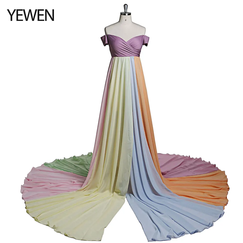 Off Shoulder Short Sleeves Evening Dresses Long Beach Photography Dresses Baby Shower Dress for Pregnant Woman YEWEN