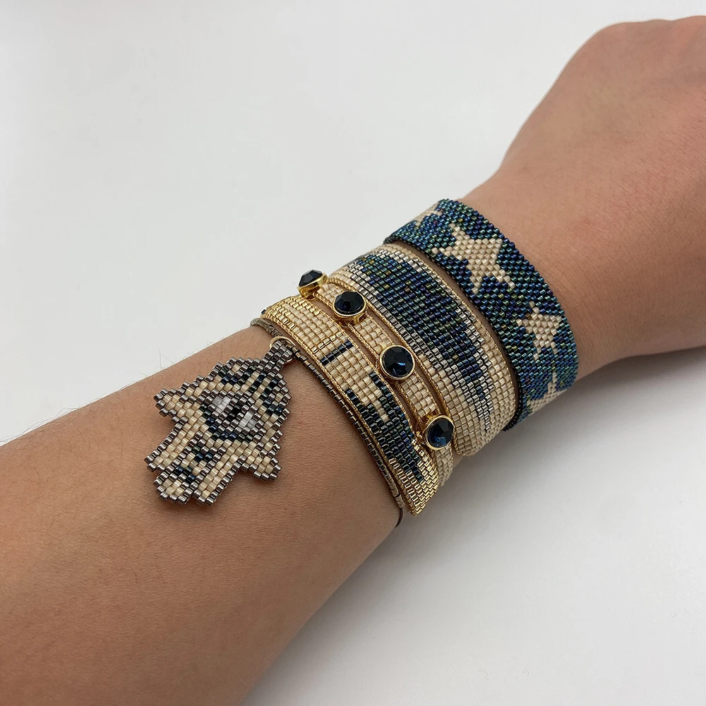 BLUESTAR MIYUKI Bead Bracelet Evil Eye Star Pulseras Mujer Moda Chic Fatima Hamsa hand Crystal Bead Handmade Loom