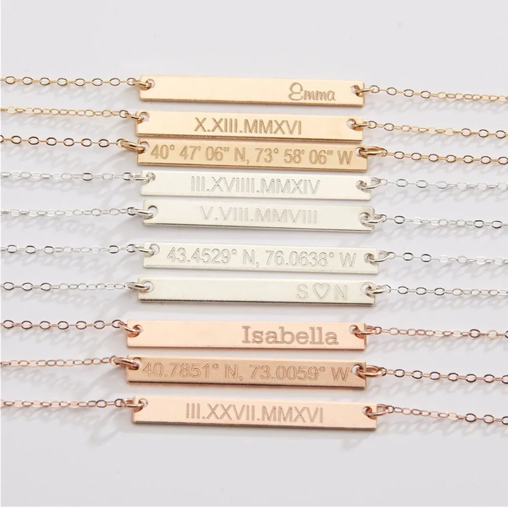 Custom Gold Bar Necklace, Personalized Simple and Dainty Monogram Bar Necklaces, Engagement Gift, Anniversary Gift,Birthday Gift