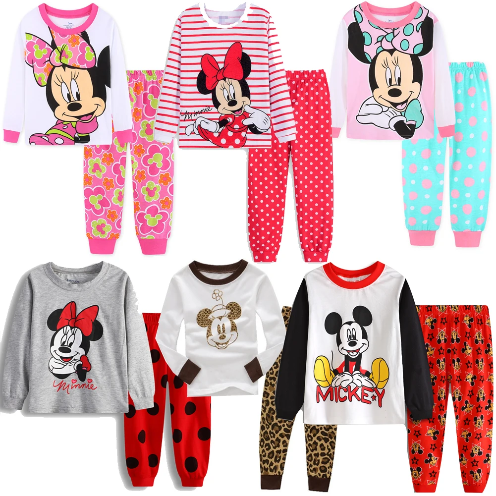 2024 Kids Pajamas Set Children Sleepwear Cartoon Mickey Minnie Mouse Pyjamas Pijamas Baby Boys Girl Cotton Nightwear Clothes Set