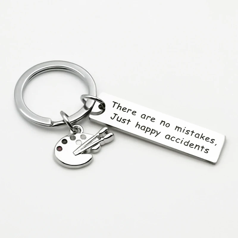 There Are No Mistakes Just Happy Accidents Inspirational Key Chain Painter Artist Gift Paint Palette Keychain Bob Ross Gifts