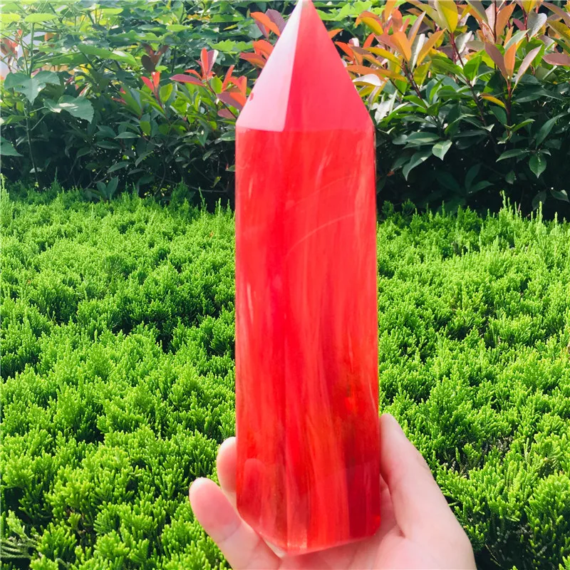 big size Smelting stone red clear quartz stones and crystals obelisk wand pointhealing home&office decor provide energy