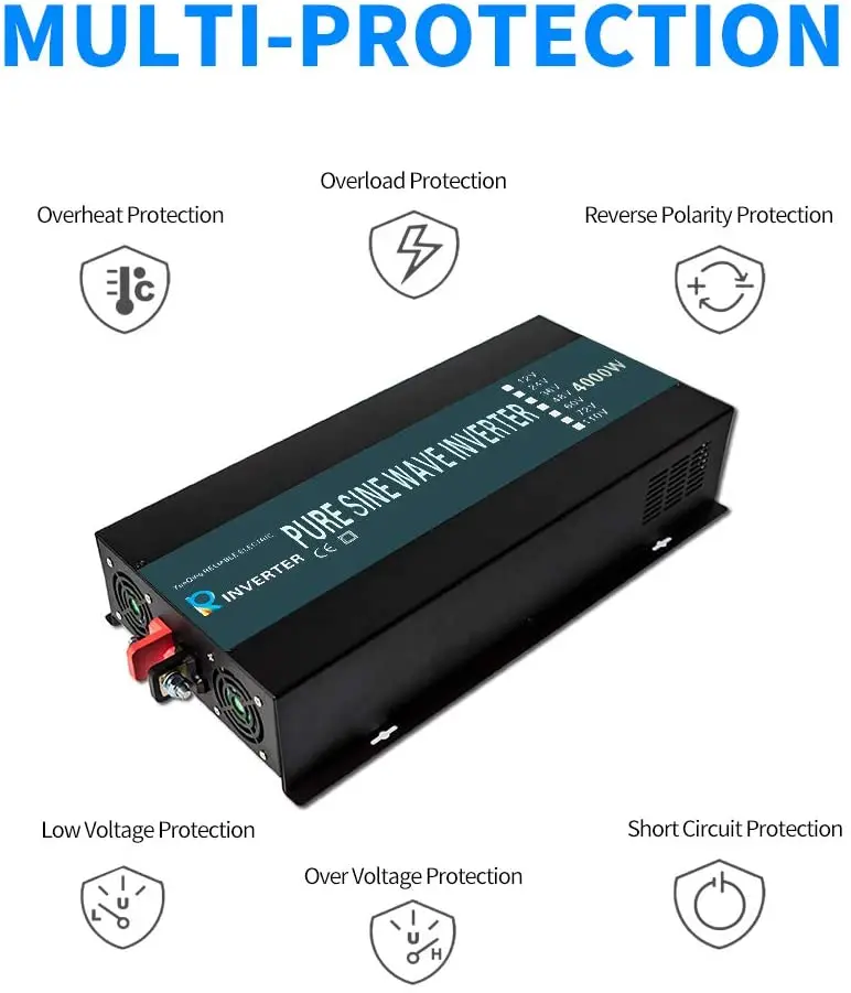 4000W Pure Sine Wave Solar Inverter 24V to 220V Car Backup Power Supply Inverters Converters 12V/24V/48V DC to 120V/230V/240V AC