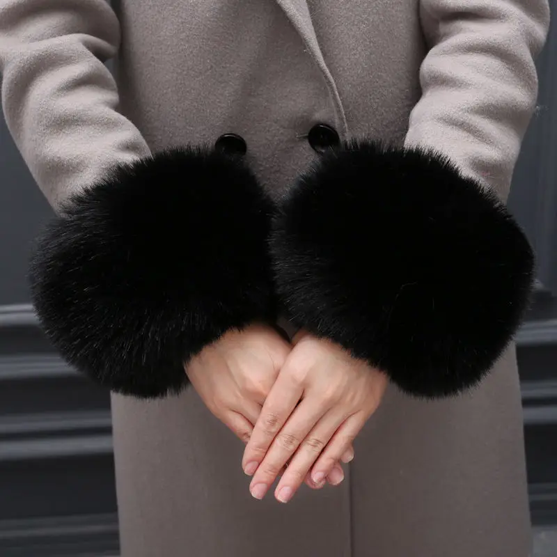 New Fashion Winter Warm Women's Faux Fur Wrist Warmer Slap On Cuffs Arm Warmer Gray Black Pink Cover Protector Christmas Gift