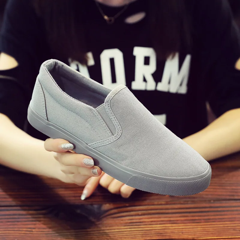 Spring Summer All Gray Canvas Shoes for Men Women One Pedal Casual Rubber Sole  Foot Breathable Men\'s Shoes Sneakers