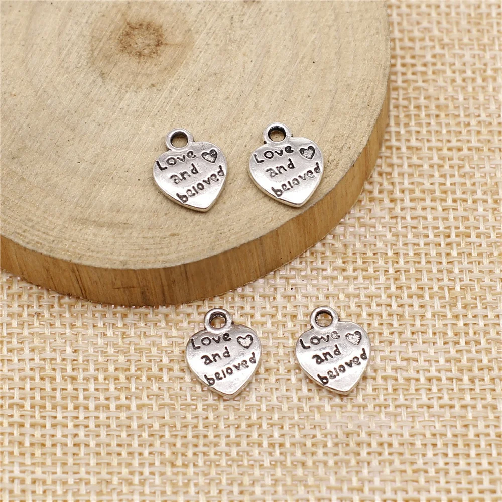 81pcs 12x10mm antique silver Double-sided love and beloved peach heart charms diy retro jewelry fit Earring keychain pendant