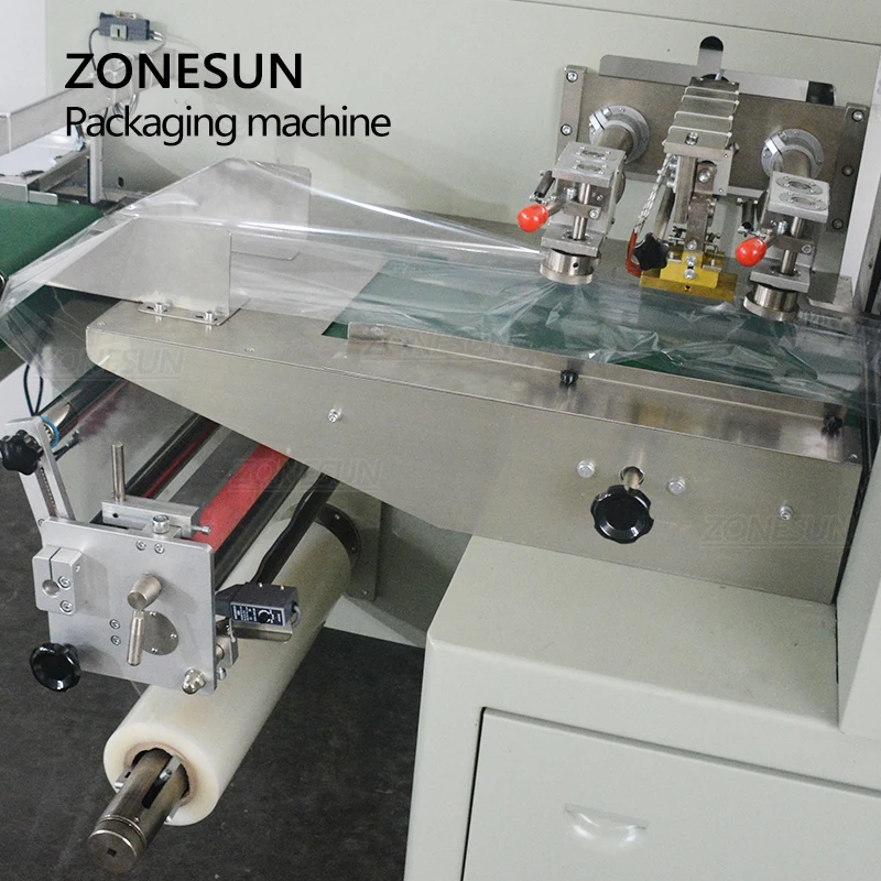 ZONESUN-آلة تعبئة أوتوماتيكية بالكامل ، آلة أوتوماتيكية لتغليف وأقنعة عيدان الطعام التي تستخدم مرة واحدة ، وختم وتقطيع الأغشية البلاستيكية