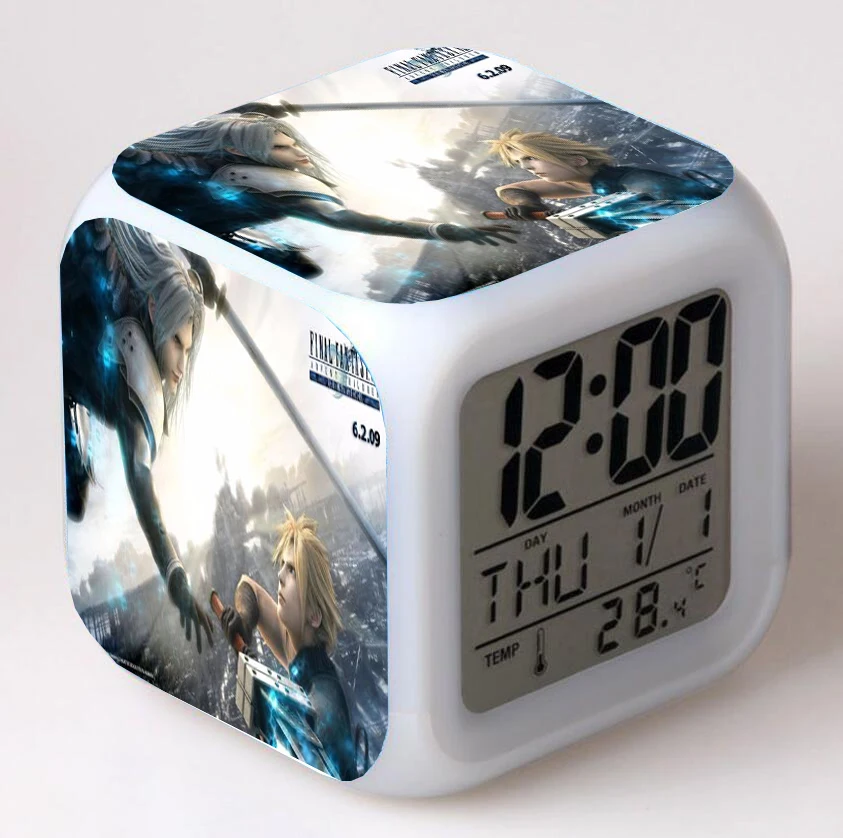 Anime Final Fantasy  Cartoon LED 7 Color Flash Digital Alarm Clocks Night Light Bedroom Desk Clock despertador Alarm-Clock