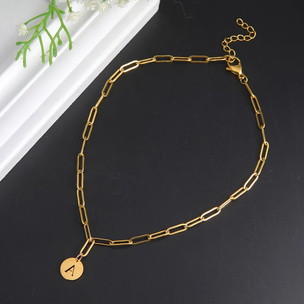 Cazador Minimalist Initial Letter Choker Necklaces for Women Stainless Steel Gold Color Paper Clip Chain Necklace Party Jewelry