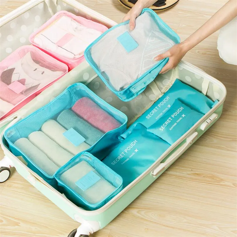 Yiyongfine 6Pcs Reistassen Waterdichte Kleding Opslag Bagage Organizer Pouch Verpakking Kubus Hoge Capaciteit Reizen Set Weekend Bag