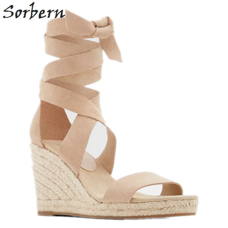 Sorbern Comfortable Rope Wedge Heel Sandals Women Platform Summer Ankle Strap Slingback Heels With Straps Lady Shoes Women