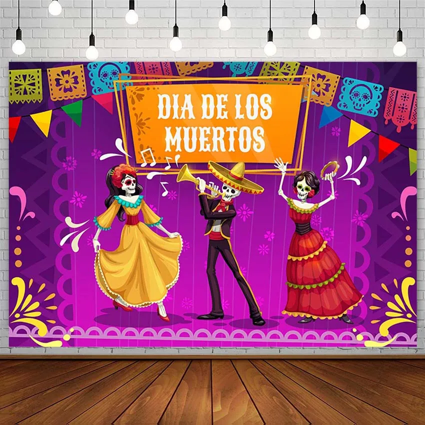 Fondali del giorno dei morti per Fiesta messicana Sugar Skull Photography Background Dia DE Los Muertos Party Flowers Decor Photozone