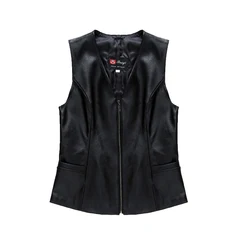 Harppihop Brand Genuine Leather Vest Womens Winter Sleeveless Jackets Warm Waistcoat Sheepskin Black Cotton Padded Suede Vest