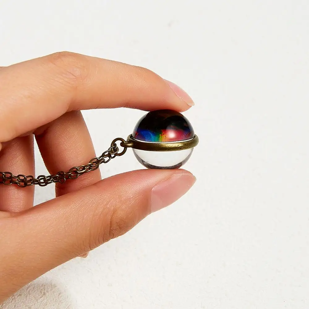 12 Color Galaxy Double Sided Pendant Necklace Glow in the Dark Glass Ball Art Picture Universe Planet Jewelry Gift for Women Men