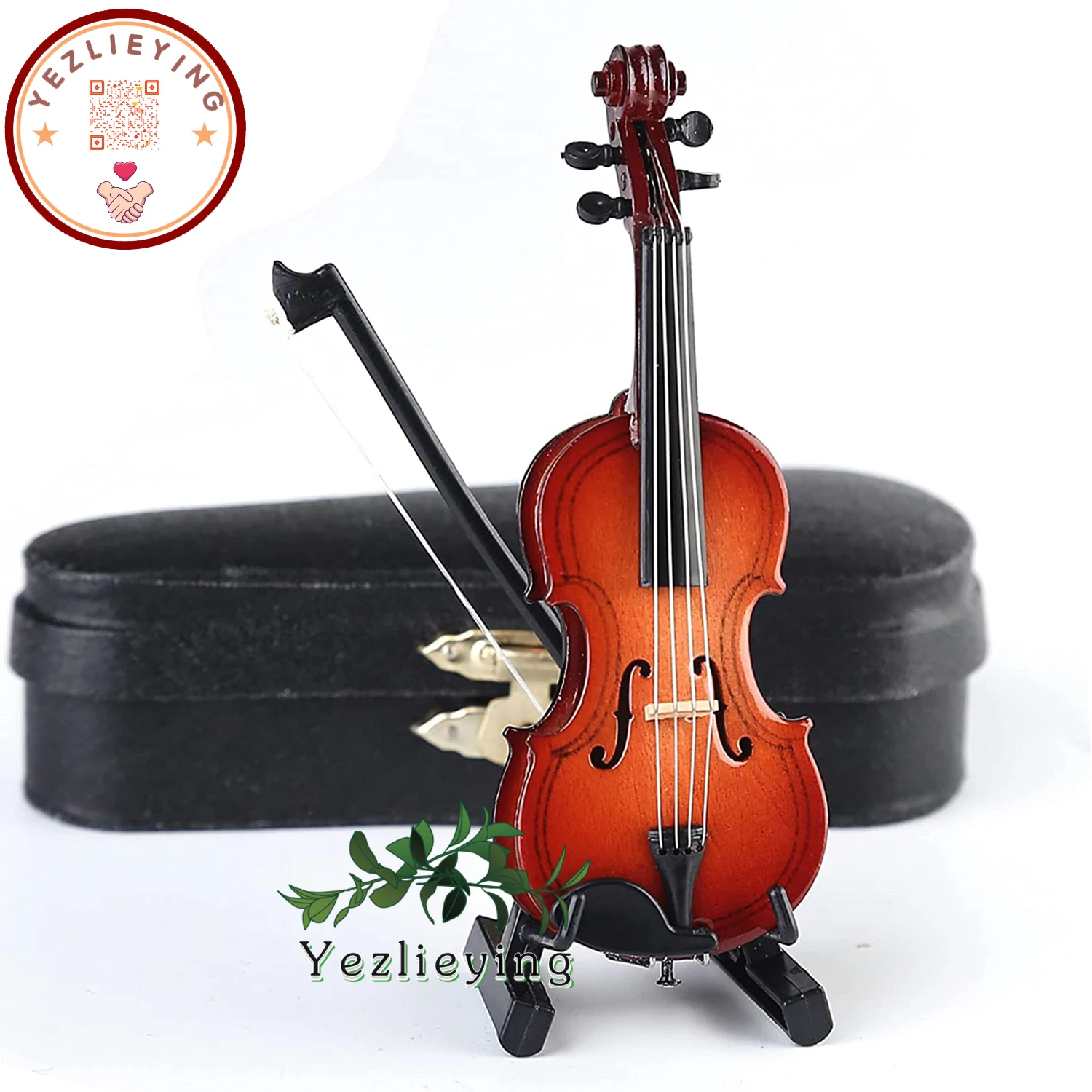 

Wooden Mini Violin With stand Bow and box Mini musical instrument Doll house Model home decoration (3.94inchx1.57inchx0.63inch)