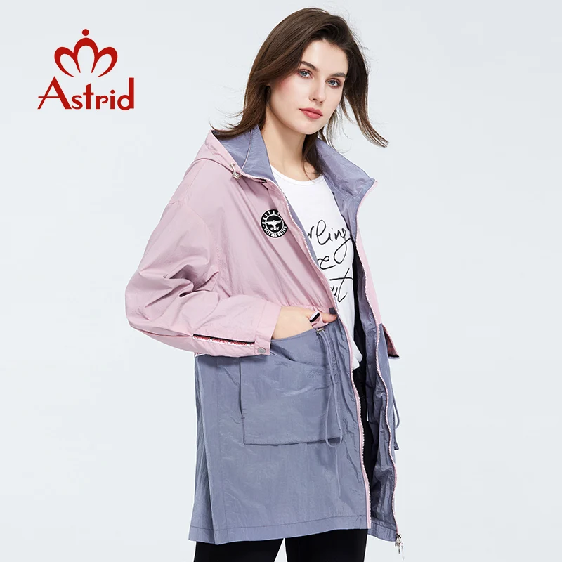 Imagem -03 - Astrid 2023 Nova Primavera Moda Mid-length Trench Coat com Capuz Casual Esporte de Alta Qualidade Feminino Outwear Tendência Solto Cabolsa Fino 3068