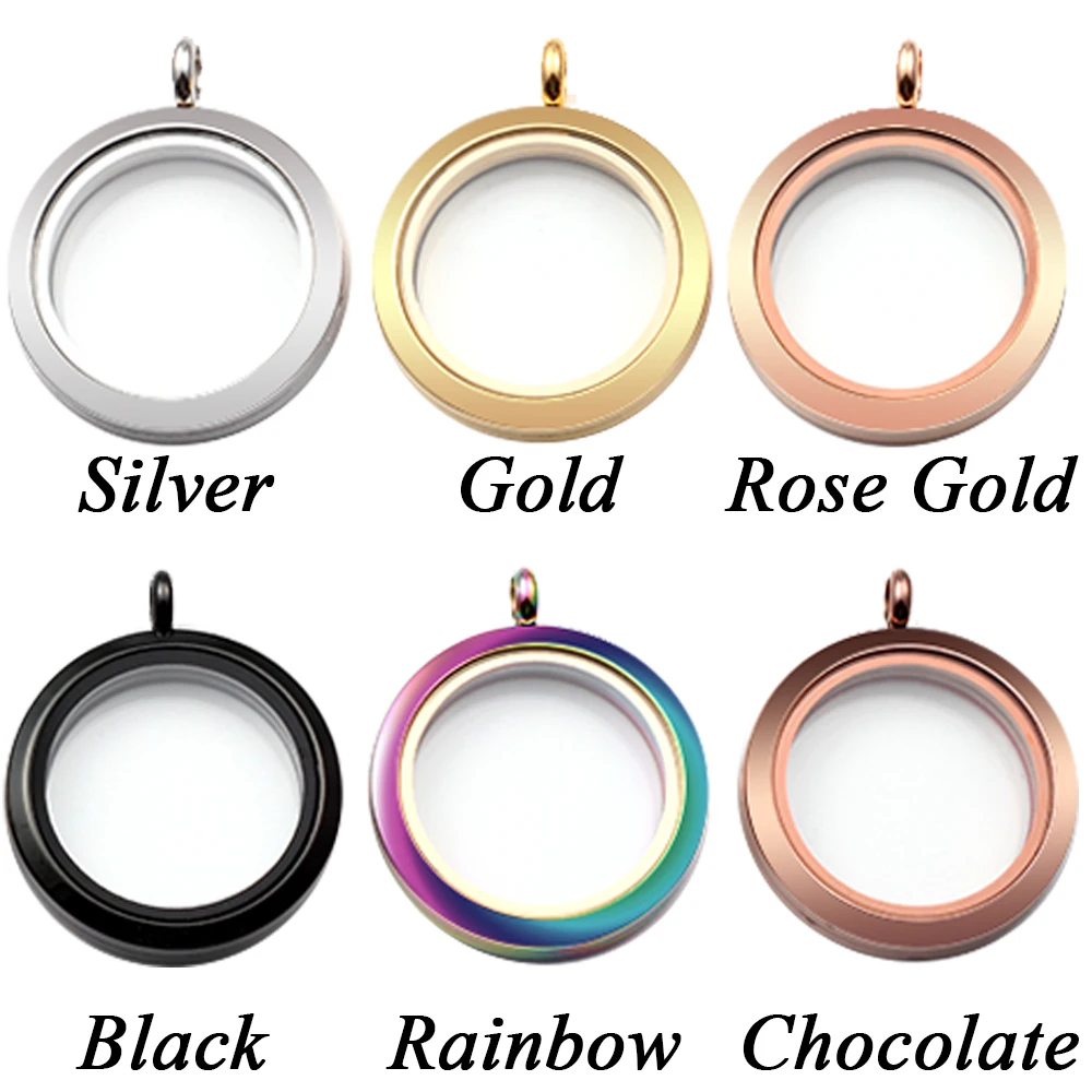 Wholesale 100pcs 20mm Magnetic Opening Glass Floating Charms Living Lockets 316L Stainless Steel Round Locket Pendant