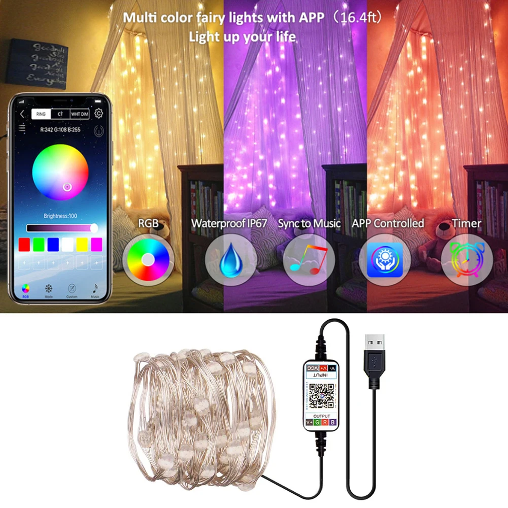 

Smart LED Strip Lights RGB Bluetooth-Compatible APP Control USB Lamp Ribbon for Bedroom Christmas Decoration Night Light Strings