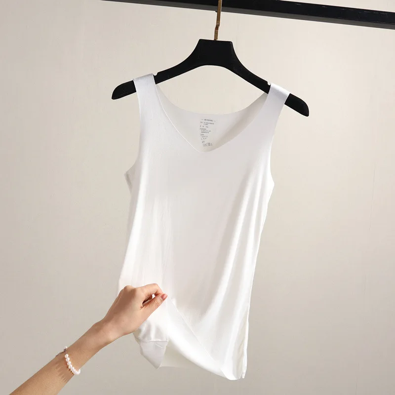 

Solid Color Basic Tanks Top Modal Seamless Vest Silk V-neck Top Shirt Women Summer Sleeveless White Camis Cool Girls Streetwear