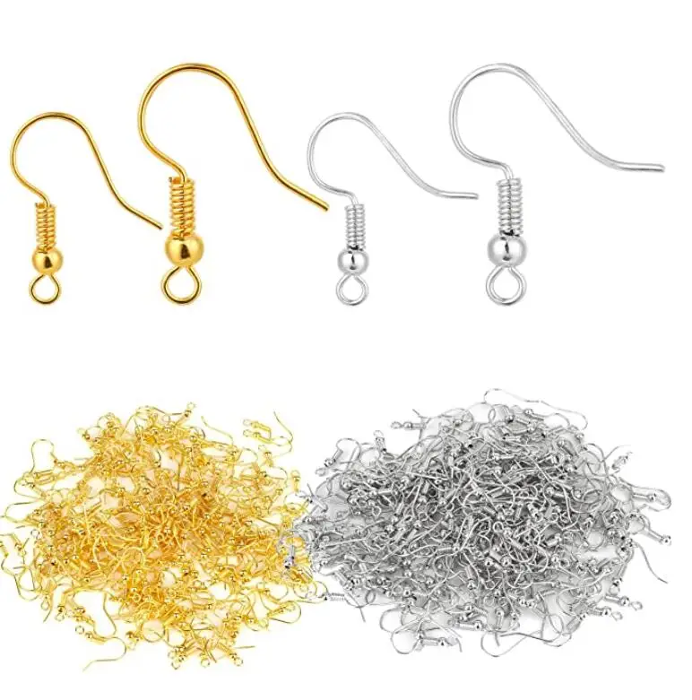 200pcs Stainless Steel French Earring Hooks Fish Hooks Ear Wires French Wire Hooks, Coil and Ball Jewelry findings